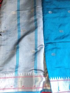 32.Beautiful Blue Silk Saree semi paithani
