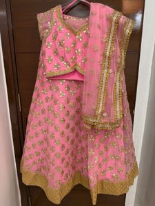 Stunning Pink &amp; Gold Embroidered Lehenga