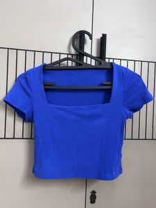 Blue Square Neck Crop Top