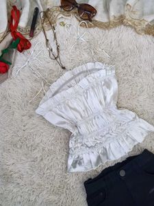🌼White Ruched Strappy Crop Top🌼
