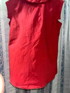 Red Ruffle Front Button-Up Top