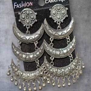 Silver Crescent Moon Dangle Earrings