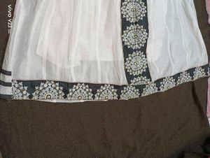Premium White &amp; Grey Embroidered Anarkali Gown