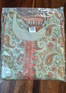 Paisley Print Kurta with Orange Border