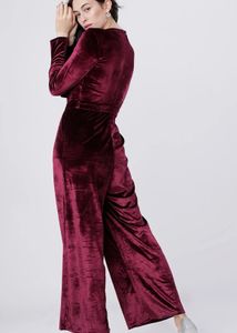 Tokyo Talkies Burgundy Velvet Jumpsuit XL