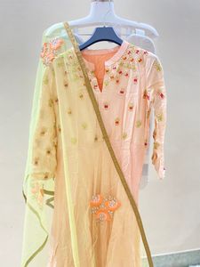 Elegant Peach Embroidered Kurta with Dupatta