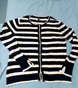 Black &amp; White Striped Cardigan