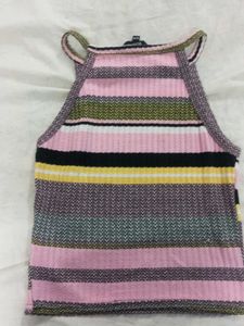 Colorful Striped Halter Neck Crop Top