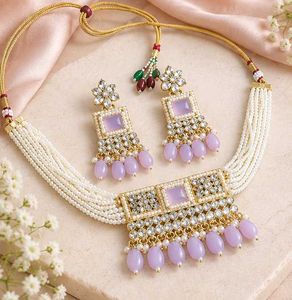 Elegant Pearl &amp; Stone Necklace Set
