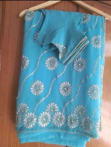 Blue party wear saree