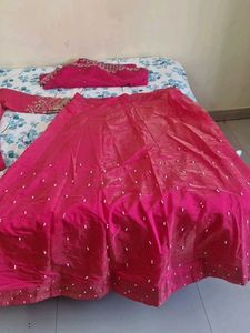 Pink Heavy kurti skirt dupatta set