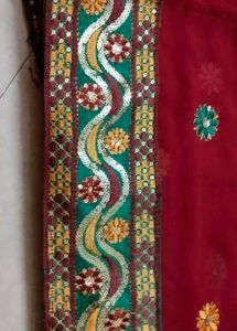 Embellished Red Velvet Saree