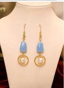 Blue Stone &amp; Pearl Drop Earrings