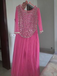 Pink Gown with mirror work