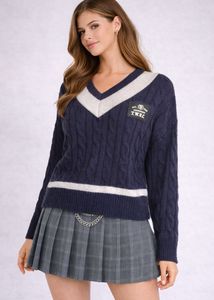 Preppy V-Neck Cable Knit Sweater