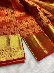 Vibrant Red &amp; Gold Silk Saree