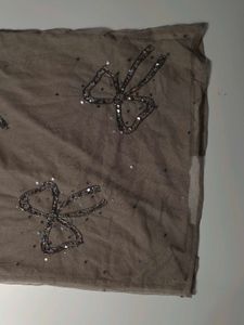 Grey Beaded Bow Skirt