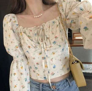 Floral Print Square Neck Puff Sleeve Top