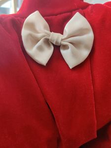 Dark Red Velvet A Line Frock With White Bow