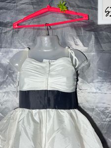 White Ruffled Party Dress with Black Belt