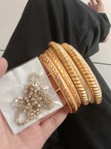 Set of Gold Bangles and Diamond Necklace