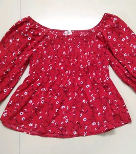 Red Floral Print Top