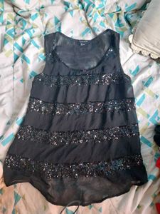 Y2K Sparkly Black Mesh Top