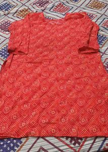 red bandhni kurta set