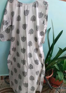 White Kurta with Black Tree Print