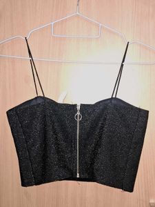 Padded Sparkly Black Crop Top