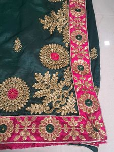 Elegant Emerald Green Embroidered Saree