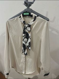 Chic Cream Blouse with Scarf Tie