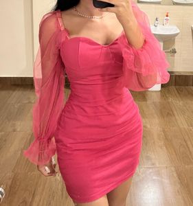 Hot Pink Mesh Sleeve Bodycon Dress