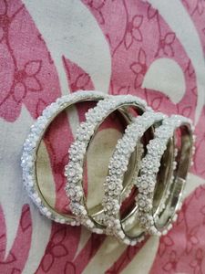 212.Sparkling White Bangles Set