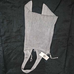 Ribbed Halter Neck front opening top