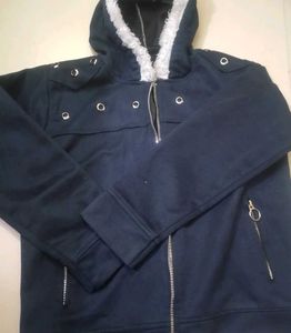 Navy Fur Hooded Jacket