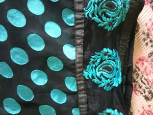 Black &amp; Teal Polka Dot Saree