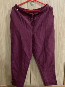 Maroon Linen Palazzos with Button Detail