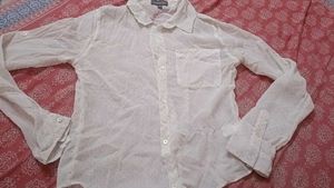 Sheer White Polka Dot Button-Up Shirt