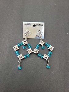 Sparkling Blue & Silver Dangle Earrings