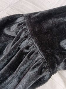 Velvet Wrap Top with Puff Sleeves