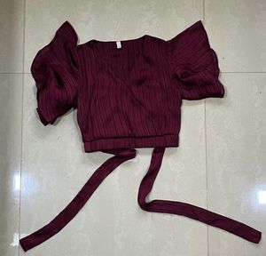 Maroon Crop Top &amp; Wide Leg Pants Set
