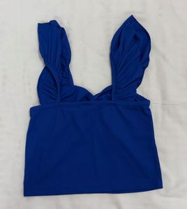 Blue Sweetheart Neck Crop top