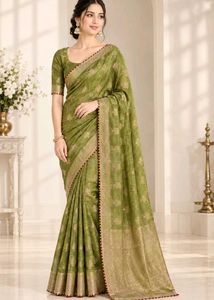 Elegant Green Saree with Gold Border