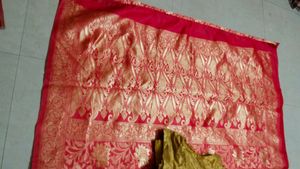 Red Banarasi Silk Saree with Blouse