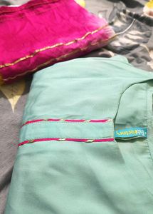 Women Sky Blue Kurta With Dupatta Set