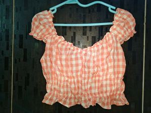 H&M cute Gingham Off-Shoulder Crop Top