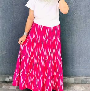 Boho Pink Ikat Tiered Zudio Skirt