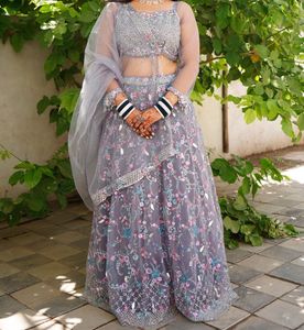 Embroidered Grey Lehenga Choli Set