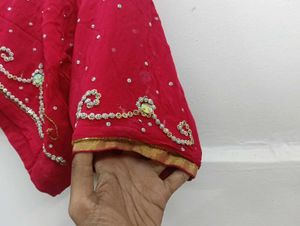 Red Embroidered saree with blouse Set